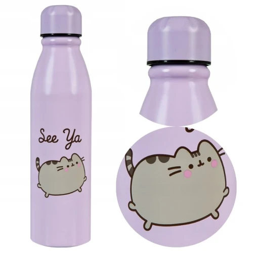 Velká termo láhev hliníková izolovaná šroubovací Pusheen lila 600ml