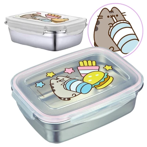 Kovový svačinový box Pusheen Prostorný nerezový kontejner s kočkou
