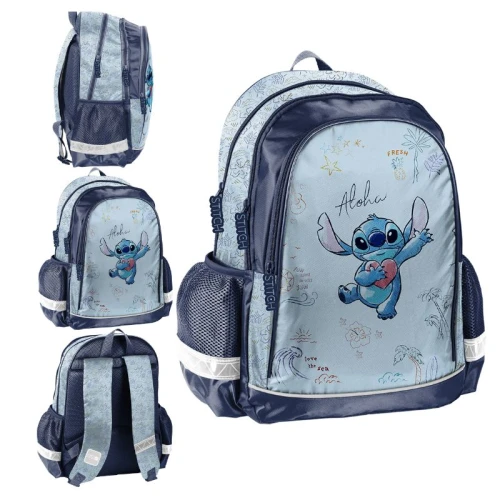 Paso Školní batoh Mládežnický Do školy Tříkomorový Velký Prostorný Reflexní A4 Stitch Aloha Modrý