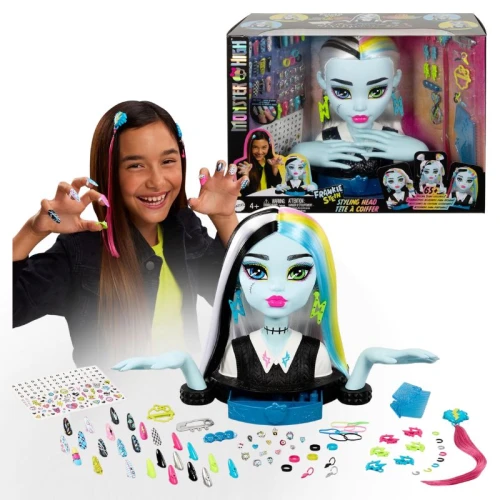 Panenka Monster High Hlava na Úpravu Frenkie Stein Sada s Doplňky 4+ Nehty Nálepky Ozdoby