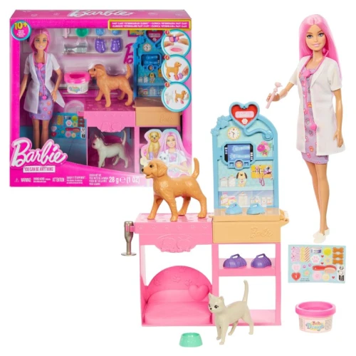 Panenka Veterinář Barbie Sada se Zvířátky a Příslušenstvím JFX93 4+