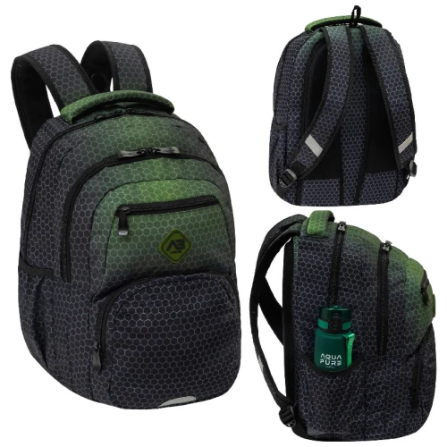Astrabag Školní Batoh Tříkomorový Prostorný Reflexní Lehký Hexagon Green Ombre