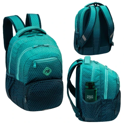 Astrabag Školní Batoh Tříkomorový Prostorný Reflexní Lehký Hexagon Lagoon Ombre