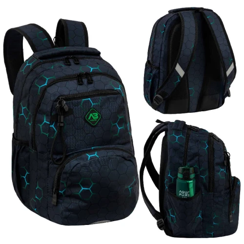 Astrabag Školní Batoh Tříkomorový Prostorný Reflexní Lehký Green Element