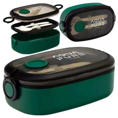 Astra Aqua Pure Svačinový Box Se Příborem Set Lunchbox + Příbory Do Školy Školní Zelený