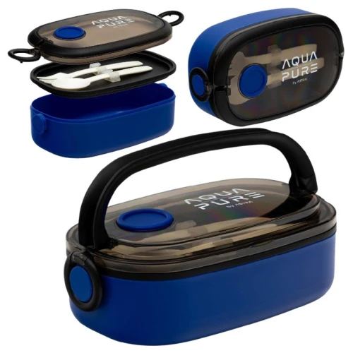 Astra Aqua Pure Svačinový Box se Příbory Set Lunchbox + Příbory do Školy Školní Modrý