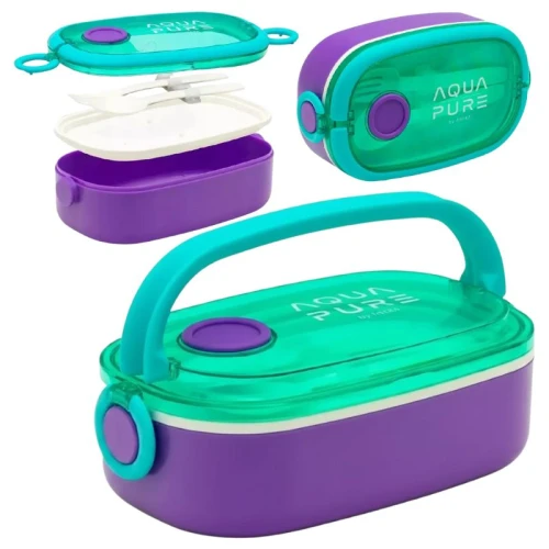 Astra Aqua Pure Svačinový box se stříbrem Sada lunchbox + příbory do školy Školní fialový