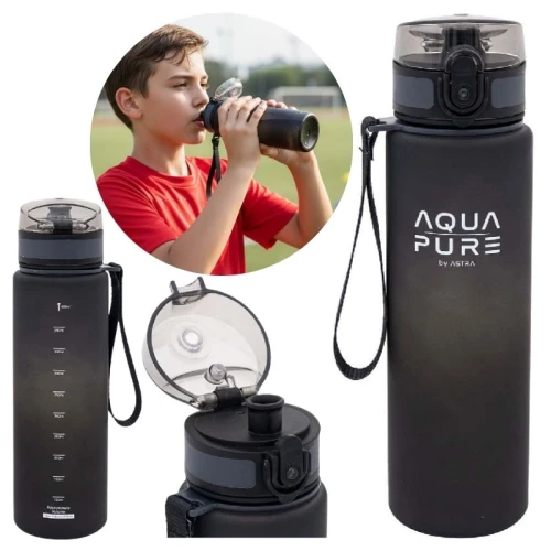 Astra Aqua Pure Lahev Na Vodu Láhev Na Pití Vody Velká Školní Tréninková Bez BPA 600ml Černá