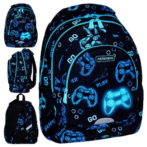 Astra Školní Batoh Mládežnický Velký Tříkomorový Go Playing