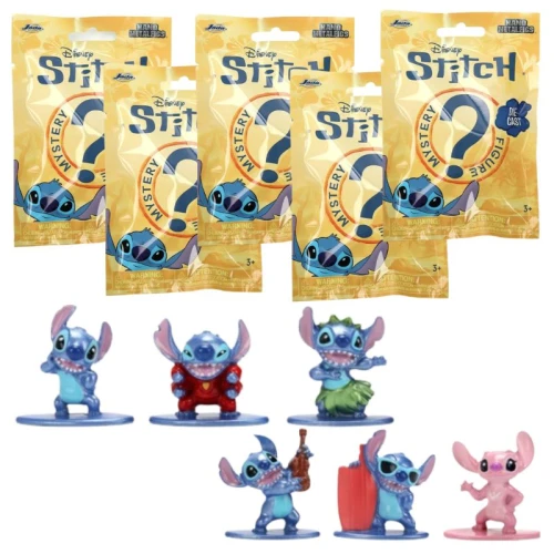 Sada 5 x Disney Lilo a Stitch Taštička s Figurkou Figurka Překvapení Kovová 4 Cm.