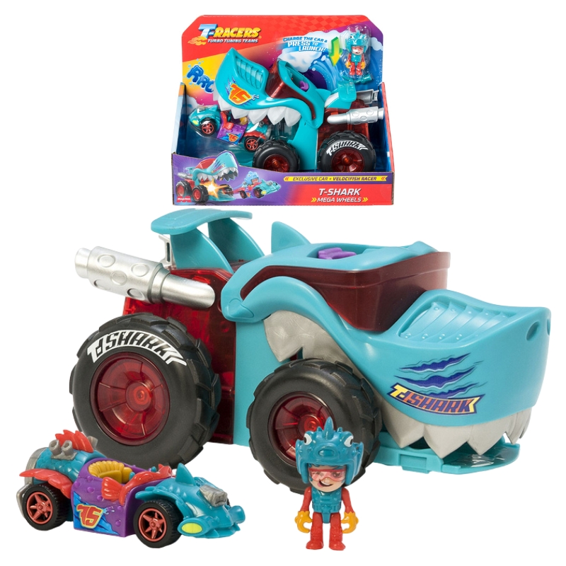 T-Racers Auto T-Shark Mega Wheels Rampa S Autíčkem A Figurkou Řidiče
