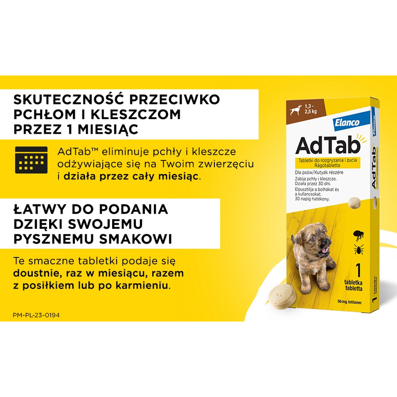 Adtab Tabletka Do Żucia Na Pchły I Kleszcze Insekty Dla Małych Psów Elanco