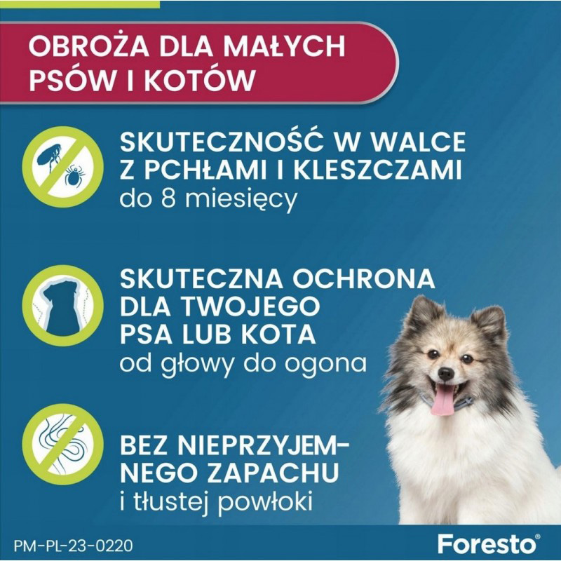 Foresto Obroża na Kleszcze Pchły dla Psa i Kota do 8kg 38cm