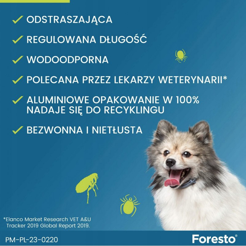 Foresto Obroża na Kleszcze Pchły dla Psa i Kota do 8kg 38cm