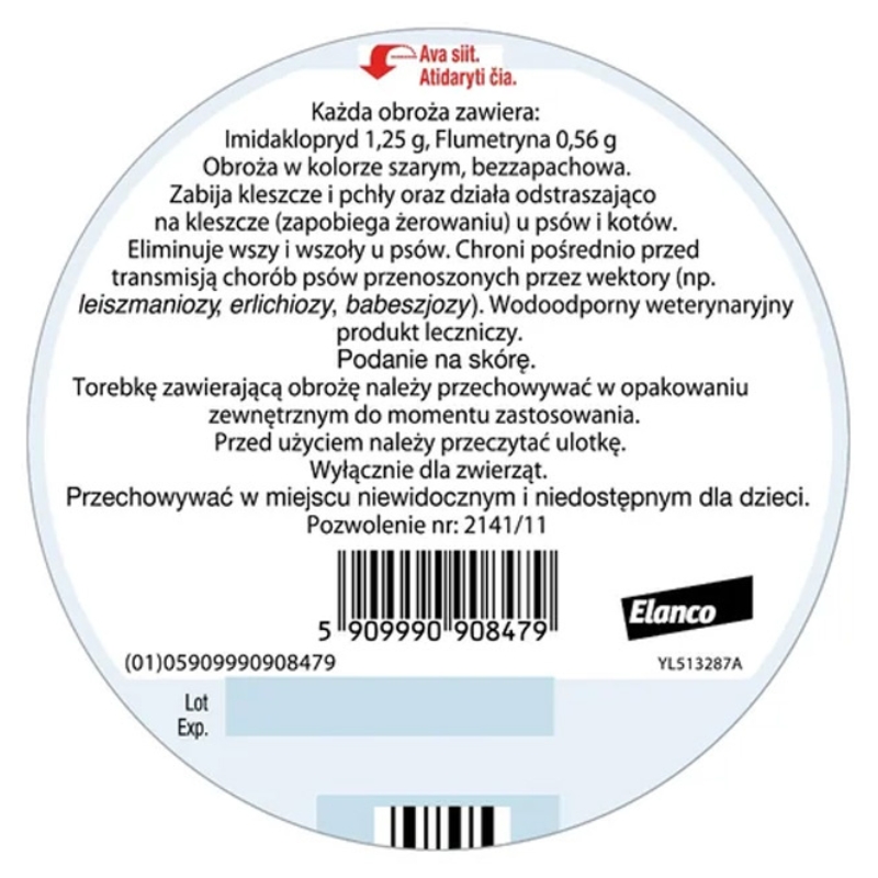 Foresto Obroża na Kleszcze Pchły dla Psa i Kota Powyżej 8kg 70cm
