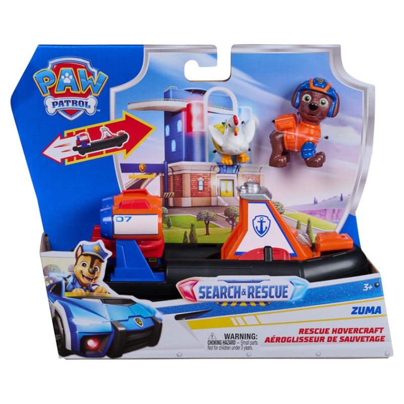 Psi Patrol Search Rescue Poduszkowiec Zuma Pojazd Napęd Pull-Back + Figurka Kura Chickaletta