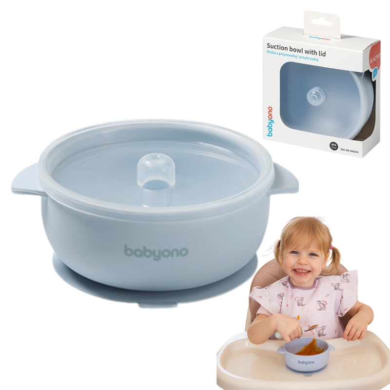 Babyono Silikonowa Miseczka Miska Dla Dzieci Z Przyssawką I Przykrywką