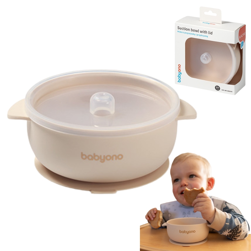 Babyono Silikonowa Miseczka Miska Dla Dzieci Z Przyssawką I Przykrywką