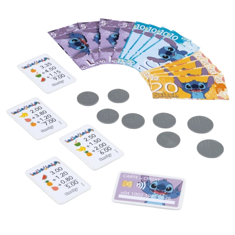 Disney Stitch Kasa Fiskalna Z Czytnikiem Kart Banknoty 26 Akcesoriów Smoby