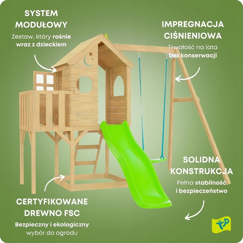 TP Toys Treehouse Drewniany Plac Zabaw ze Zjeżdżalnią 1,75 m FSC