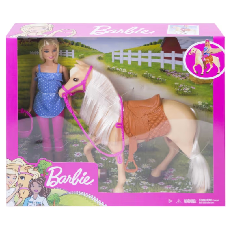 Barbie Lalka W Stroju Jeździeckim Laleczka Modowa Koń + Akcesoria Jeździeckie 