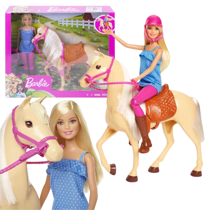 Barbie Lalka W Stroju Jeździeckim Laleczka Modowa Koń + Akcesoria Jeździeckie 