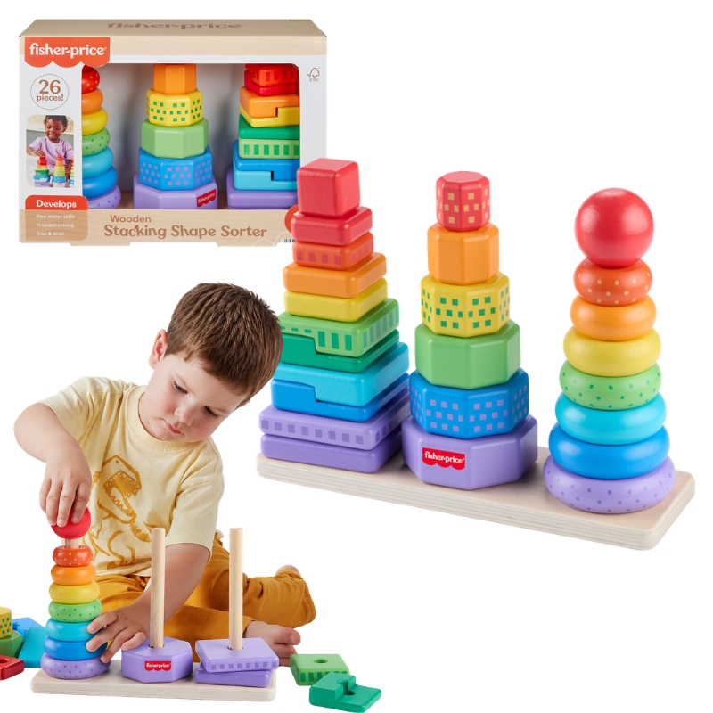 Fisher-Price Drewniany Sorter Kształtów Układanka Dla Dzieci Montressori 18m+