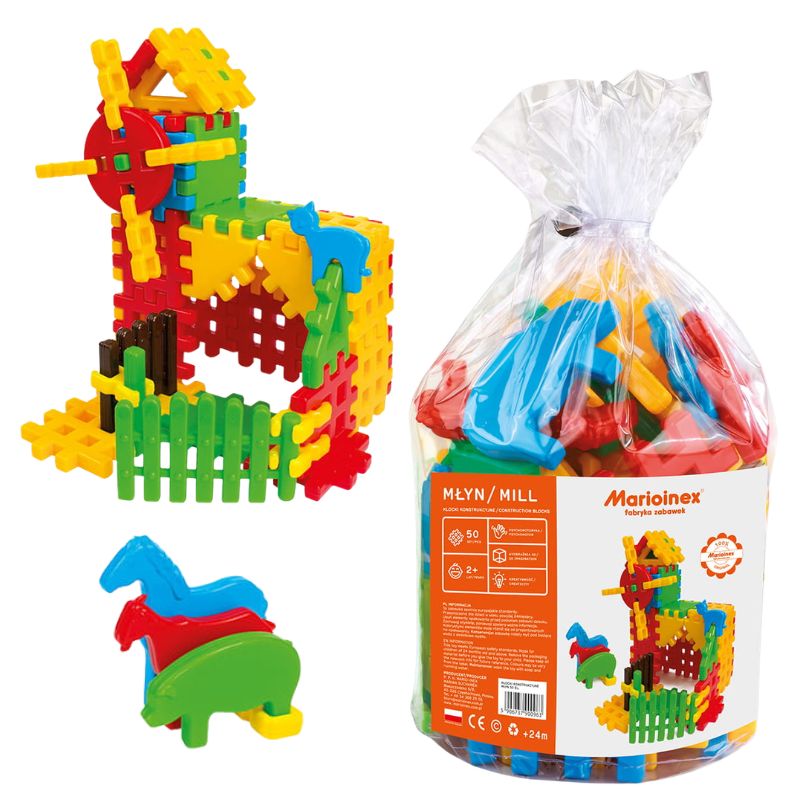 Marioinex Worek Z Klockami Klocki Konstrukcyjne Budowlane Młyn 50 Elementów