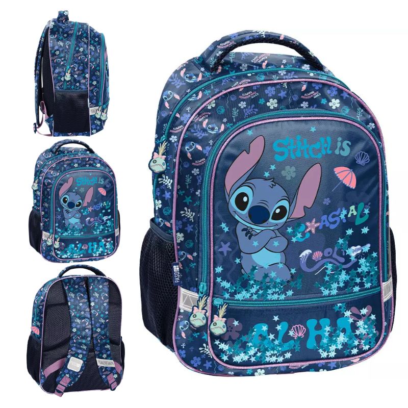 Paso Plecak Szkolny Młodzieżowy Do Szkoły Dwukomorowy Duży Pojemny Odblaski A4 Stitch Coastal Cool