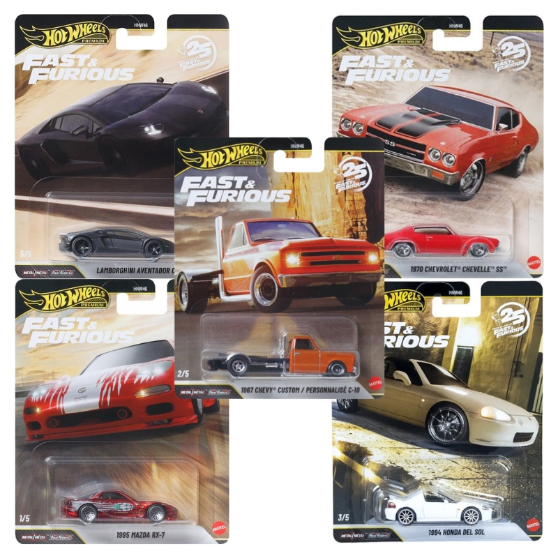 Hot Wheels Premium Fast&Furious Autko Samochód 1:64 Zestaw 5 SZtuk