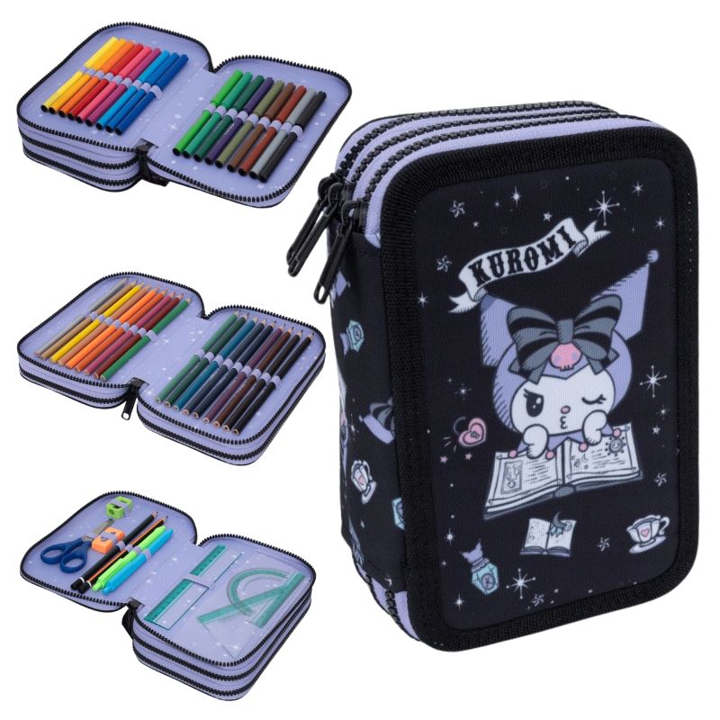 Piórnik Szkolny Kuromi Coolpack Z Pełnym Wyposażeniem Trzykomorowy Rozkładany Do Szkoły