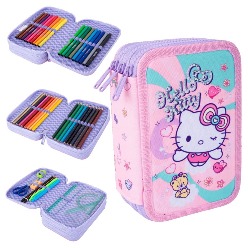 Piórnik Szkolny Hello Kitty Coolpack Z Pełnym Wyposażeniem Trzykomorowy Rozkładany Do Szkoły