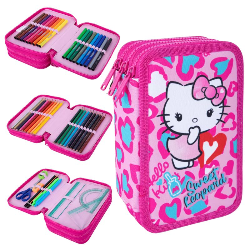 Piórnik Szkolny Hello Kitty Coolpack Z Pełnym Wyposażeniem Trzykomorowy Rozkładany Do Szkoły